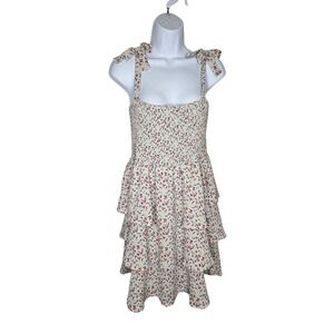 Pie In The Sky Floral Print Dress Tie‎ Strap Ruffle Tiered Mini Dress